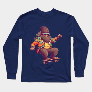 Hipster Bigfoot on Skateboard - Spooky Month Edition Long Sleeve T-Shirt